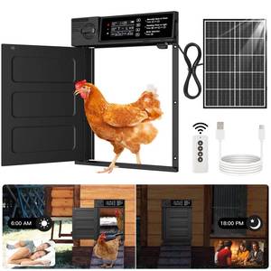 lot 1665 image: Automatic Chicken Coop Door, Large Size Solar Powered Coop Door with Opening in Emergency, Anti-Pinch, Timer & Light Sensor, Aluminum Waterproof Auto Chicken Door, with 7W Solar Panel