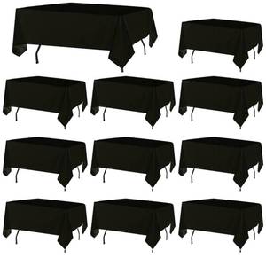 lot 1705 image: 10 Pack Black Table Cloth Rectangle Table Cloths for 8 Foot Rectangle Tables 60 X 126 Inch Washable Polyester Table Covers, Reusable & Wrinkle Resistant for Weddings, Parties, Events, and Everyday Use