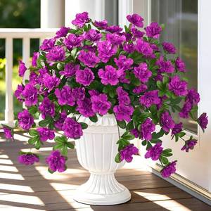 lot 1708 image: Dolicer Artificial Flowers for Outdoors, 8 Bundles UV Resistant Fake Purple Artificial Outdoor Plants Look Real for Outside Front Faux Door Porch Patio Balcony Decor