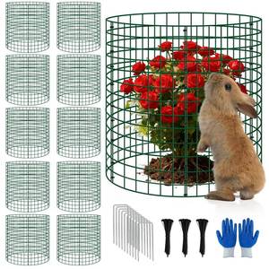 lot 1714 image: 10 Pack Plant Protectors from Animals, 12x14 Metal Plant Cages for Outdoor Plants, Garden Plant Protector with Stakes & Zip Ties, Keep Rabbits Squirrels Out, Plant Cage for Flowers Vegetables