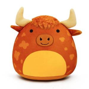lot 2206 image: Highland Cow Plush Toy - Soft and Cuddly Plush Pillow - Spotted Highland Cow Perfect for Kids and Collectors (Dark Brown)