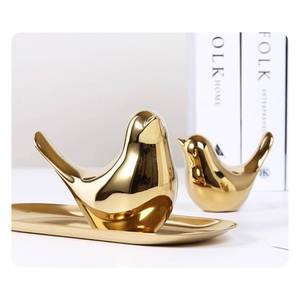 lot 2230 image: DANELYNN 2 Pieces Decor Ceramic Bird Figurines Small Bird Statues Home Decorative Modern Style Figurine Decor for Living Room,Bedroom,Desk,Bookshelf,Shelf,Coffee Table, Fireplace Mantel (Gold)