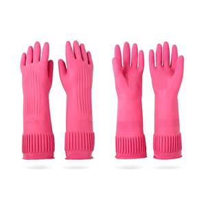 lot 2264 image: DABOGOSA Mamison 2 Pairs Reusable Waterproof Household Dishwashing Cleaning Rubber Gloves, Non-Slip Kitchen Glove (Pink, Medium (Pack of 2))