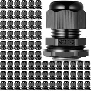 lot 2265 image: Relaxweex 100 Pcs 12 NPT Black Nylon Cable Gland, Waterproof IP68 Adjustable Locknut Cable Diameter Waterproof Connectors Black Cord Grip