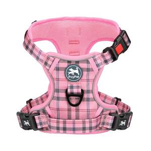 lot 2298 image: PoyPet No Pull Dog Harness, Release at Neck Reflective Adjustable No Choke Pet Vest with Front & Back 2 Leash Attachments, Soft Control Training Handle for Small Dogs(Checkered Pink,XS)