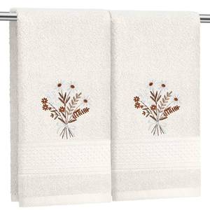 lot 2312 image: SmoothNovelty 2 Pcs Boho Flowers Hand Towels Beige Bathroom Wildflowers Decor 14x29 Inch Embroidered 100% Cotton Soft Absorbent Spring Summer Decorative Hand Towels for Bathroom Kitchen
