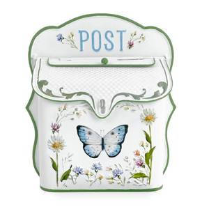 lot 3413 image: Z� BellaDecor Mailbox Wall Mount Mailboxes for Outside Vintage Mail Boxes for House Outside Metal Drop Box Antique Style Nostalgic Charm Home Decorative, Butterfly Pattern, White
