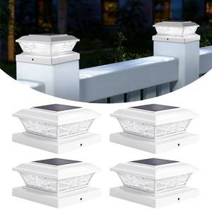 lot 3415 image: Brightever 4x4 3.5x3.5 Solar Post Cap Lights, 4-Pack Outdoor Solar Powered Fence Post Lights Fit VinylWood Posts, 2 Modes(WarmCool Light), Solar Waterproof Deck Post Lights for Garden, Patio, White