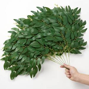 lot 3418 image: BSMYBO 24pcs Artificial Italian Ruscus Greenery Stems Picks 22 Faux Silk Greenery Filler Plant for Vase Green Willow Leave Branches for Table Centerpieces, Wedding Arch Backdrop, Floral Arrangement