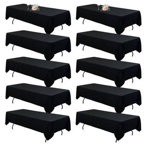 lot 3423 image: 10Pack Black Table Cloths for 8 Foot Rectangle Tables 60 x 126 Inch, 8FT Black Tablecloth Rectangle Bulk Linen Polyester Fabric Washable Cloth Cover for Wedding Reception Banquet Birthday Party