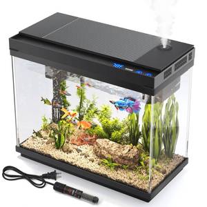 lot 3424 image: Vehipa Fish Tank 2.4 Gallon Aquarium with Heater, 3-in-1 Silent Pump with Filteration & Oxygenation & Circulation, 7-Color Timer Cycle Light, Temperature Display, Humidifier, HD Glass Fish Bowl