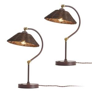 lot 3429 image: NUSRAN 2 Pack Woven Rattan Table Lamp, Boho Plug in Handmade Rattan Shade & Anti-Rust Iron Base Desk Lamp, Plug & Play Vintage Dark Brown Bedside Lamp for Living Room, Office, Bedroom ��Bulb Included��