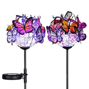 lot 3436 image: Doingart Outdoor Solar Garden Lights - 2 Pack Solar Powered Garden Stake Lights with 18 Butterflies and Copper String Lights, Multicolor