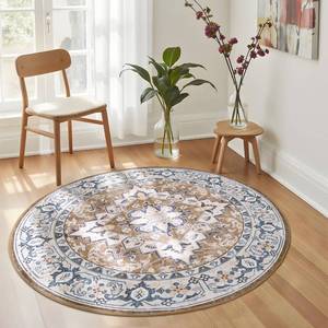 lot 3437 image: Lessymo 4FT Washable Round Area Rugs for Living Room, Non Slip Circle Rugs Low Pile Vintage Carpet for Bedroom, Dining Room, Nursery, Home Office, Brown Beige