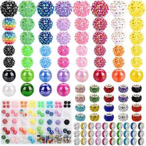lot 4313 image: Funtopia Beads for Pens Keychains, 200pcs Bubblegum Focal Beads for Beadable Pens, 12mm 16mm 20mm Rainbow Acrylic Chunky Beads with Rhinestone Rondelle Spacer Bead for DIY Craft Making Supplies