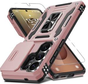 lot 4328 image: DEERLAMN Case for Samsung Galaxy S26 Ultra 6.9-Inch with Slide Camera CoverScreen Protector(1 Pack), Rotated Ring Kickstand Military Grade Shockproof Protective Cover-Rose Gold
