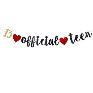 lot 4343 image: QFiesy 13 Official Teen Banner��Black Glitter 13th Birthday BannerTeenager 13th Birthday Party Decoration Supplies for boys or gilrs. (Pre-Strung)