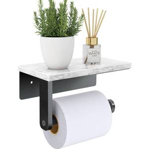 lot 4363 image: Gypie Marble Toilet Paper Holder with Shelf, 304 Stainless Steel Screw Wall Mounted, Tissue Roll Holder for Bathroom Washroom Matte Black