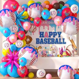 lot 4367 image: Gejoy 141 Pcs Ice Cream Drip Baseball Birthday Party Decorations Baseball Balloon Arch with Hot Pink Colorful Latex Balloons Foil Explosive Star Ice Cream Drip Decor for Baby Shower Beach Party Favors