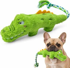 lot 4389 image: KesterlsShopping Squeaky Plush Crocodile Dog Toy with a Rope Tail,Crinkle Stuffed Dog Toy Keep Them Busy Tug of War Training Play, Dog Chew Toys for Small Dogs (Green)