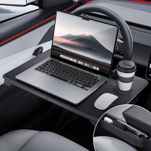 lot 4391 image: YONZEE 2-in-1 Car Steering Wheel Desk Tray & Car Seat Gap Filler Organizer �� Foldable Carbon Fiber Look Table for Laptop, Eating Food, Writing �� for Standard Round Steering Wheels