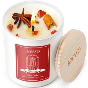 lot 4405 image: AOOVOO Apple Cinnamon Scented Candles for Women - Aromatherapy Candle with Crystals Inside, 10oz Soy Candles for Home Scented, Birthday Gifts Valentines Day Candle for Women Mom