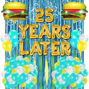 lot 4407 image: Sponge 25th Birthday Decorations, 25 Years Later letter Balloons Set for Ocean Theme Party,Birthday Decor,Mermaid,Baby Shark,with Hamburger Balloons,Blue Backdrop Bubble Garland and Crepe Paper