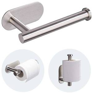lot 4413 image: JOPOFI Toilet Paper Holder - Self Adhesive Toilet Paper Holder Wall Mount for Bathroom, SUS 304 Stainless Steel Command Strip Toilet Paper Roll Holder Stick On Wall, No Drilling - Brushed Nickel