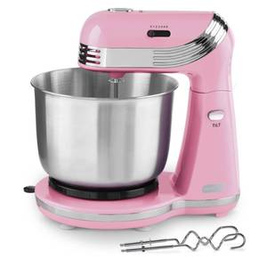 lot 5467 image: Dash Everyday Stand Mixer - Compact Tilt-Head Stand Mixer for Everyday Recipes - 6-Speed Power with Stainless Steel Bowl - Pink, 3-Quart