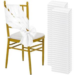 lot 5475 image: LOKUME 100 PCS Satin Chair Sashes Bows, White Ribbon Ties Back Sash Bow Decoration for Wedding Birthday Banquet Party Hotel Event (7 x 78 Inch)