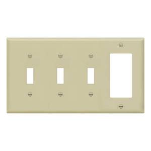 lot 6166 image: ENERLITES Combination Triple ToggleSingle Decorator Rocker Outlet Wall Plate, Standard Size 4-Gang Light Switch Cover (4.50 x 8.19), Polycarbonate Thermoplastic, UL Listed��881331-I, Ivory