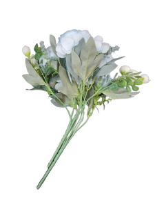 lot 6177 image: Artificial White Rose and Greenery Flower Bundle