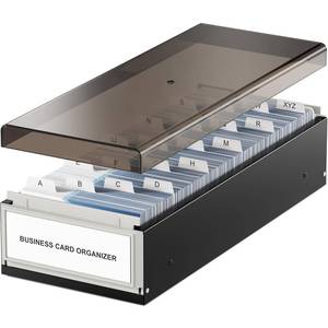 lot 6203 image: MaxGear Business Card Holder for Desk, Large Plastic Business Card Organizer Box, Credit Cards Holder File Box Storage, Capacity 800 Cards (3.5 x 2.2), A-Z Tabs, Metal Structure, Black