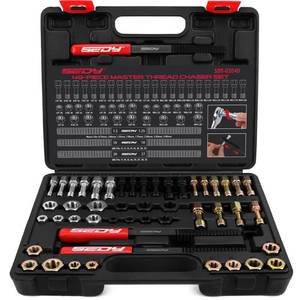 lot 6246 image: Thread Repair Thread Chaser Tool Set - 49PCS Thread Cleaner Rethreading Master Kit Metric SAE Bolt Restorer File Nut Rethreader Automotive Wheel Stud Spark Plug Engine Standard Screw Threading UNC UNF