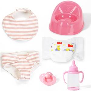 lot 6250 image: eDollable Realistic Baby Doll Accessories Set Toys for 12 inch Dolls Includes Doll Potty, Bib,Pacifier,Diaper and Feeding Bottle Perfect for Kids, Toddlers, and Girls