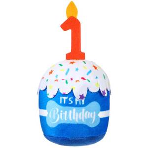 lot 6254 image: Dansydaisy Dog Birthday Cake Toy Accessories for Girl Boy Gifts, Squeaky Plush Toy for Dog Birthday Party Decor Favor for Large, Medium and Small Dogs (1st,Blue)