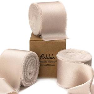 lot 6258 image: Ribbli Light Champagne Silk Satin Ribbon 1.5 Inch x 30 Yard Handmade Frayed Chiffon Champagne Ribbon for Gift Wrapping Wedding Invitations Bridal Bouquets Home Decor