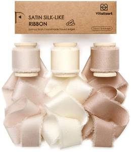 lot 6262 image: Vitalizart Silk Satin Ribbon 1 Inch x 15 Yard Wooden Spool Champagne & Nude Handmade Frayed Ribbon for Gift Wrapping Baby Shower Wedding Bridal Bouquets Holiday Decor Light Brown