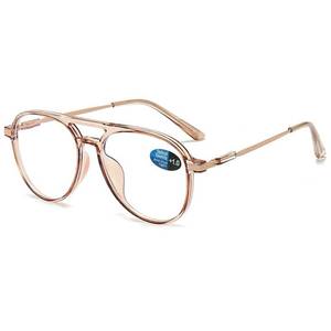 lot 6269 image: ABETOS Aviator Reading Glasses for Women Men Blue Light Blocking Oval Retro Fashion Double Bridge Computer Reader, Clear Brown2.0