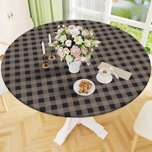 lot 6274 image: Smiry Round Picnic Tablecloth, Elastic Waterproof Fitted Vinyl Tablecloths for 36-44 Tables, Flannel Backed Buffalo Plaid Table Cover for Dining, Camping, Outdoor, color blue and white flower pattern instead of checkered pattern