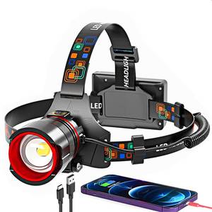 lot 6282 image: Headlamp Rechargeable 90000 Lumens Ultra Bright Head Lamp Super Bright Hard Hat Light Zoomable IPX54 Headlight Camping Accessories 6 Modes Waterproof Headlight Camping Gear for Adults Cycling Running
