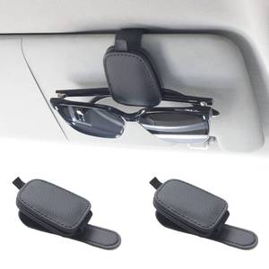 lot 6283 image: Yuoyar Sunglass Holder for Car, Magnetic Leather Sunglasses Holder and Ticket Card Clip, Car Visor Accessories, 2 Packs (Black)