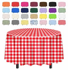 lot 6284 image: SietDESEO 3 Pack Red Gingham Tablecloth Round 84 x 84 Red and White Checkered Table Cloth Disposable Plaid Table Cover for Camping Picnic Wedding Party Supplies Circle Plastic Tablecloth