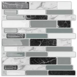 lot 6291 image: Art3d 10-Sheet Peel and Stick Kitchen Backsplash Tiles, 12x12 Self-Adhesive Marble Grey Wall Tiles for Kitchen and Bathroom