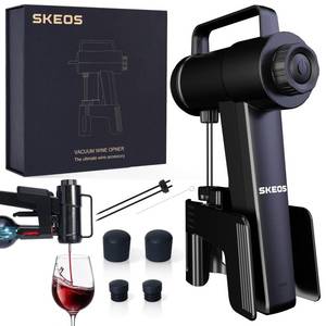 lot 6301 image: SKEOS Electric Wine Opener, Needle Piercing Vacuum Wine Bottle Opener for Smooth Extraction, No Cork Damage, Vacuum Seal Freshness, Perfect for Wine Lovers, Black