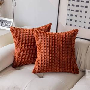 lot 6305 image: Kevin Textile Fall Soft Velvet Solid Square Decorative Cushion Cover Handmade Pillowcase with Hidden Zipper for Seasonal Autumn 2 Packs 18x18 Inch Burnt Brick