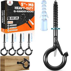 lot 6306 image: HIGH-WORKLOAD 200Lbs 4 Pcs Q-Hanger Hooks M8 with Washer & Safety Buckle, Heavy Duty 5���� Windproof Screw Hooks for Hanging Plants, Yoga, Lights, Indoor & Outdoor Uses-Expansion Tubes, Screwdriver