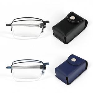 lot 6328 image: DXYXYO 2 Pack Folding Reading Glasses for Women Men, Metal Half Frame Readers Blue Light Blocking with Portable Case, 3.5 BlackBlue