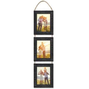 lot 6339 image: VMUZEDER 5x7 Wall Hanging Picture Frames Collage with 3 Opening Frames Black