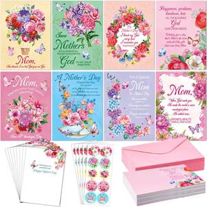 lot 6346 image: MotiMind 48 Sets Christian Religious Mothers Day Cards for Mom Floral Mothers Day Greeting Cards with Envelopes and Stickers Prayer Gifts(Elegant Style)